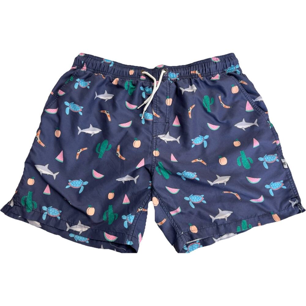 Bondi Beamers Blue Australia Print Swim Shorts Drawstring Size L